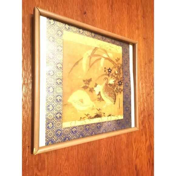 Tosa Mitsuoki Framed Woodblock Print Quail &Flowers Japan DAMAGED FRAME DISCOUNT - Picture 3 of 9